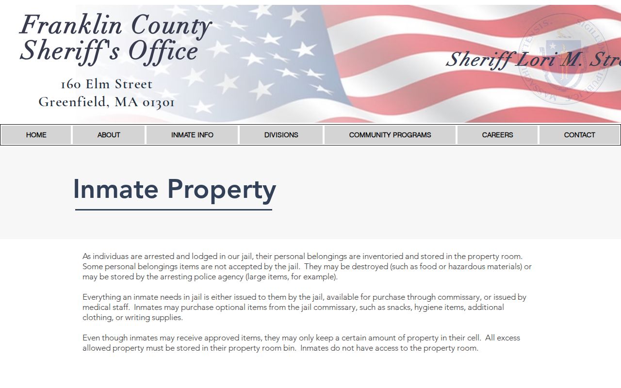 Franklin County Jail release property rules and lobby pickup information