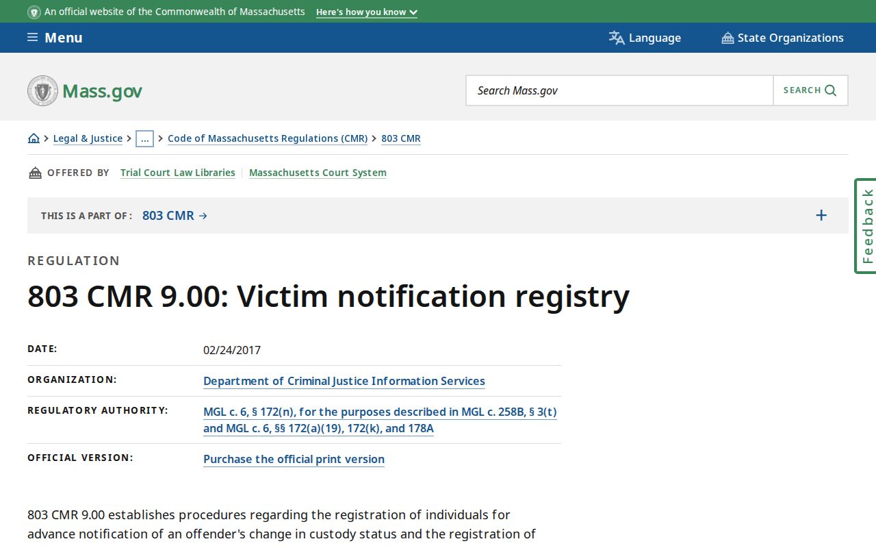 Franklin County formal release notification registry rules in Massachusetts